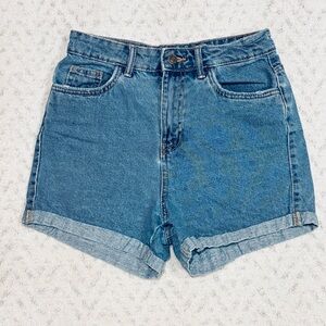 Zara High Waist Denim Shorts Womens Size 6 Altered Cuffed Distressed Cotton Blue